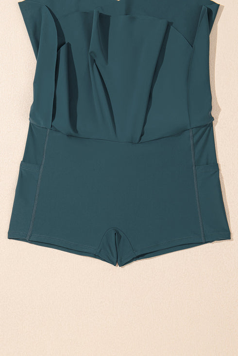 Solid Pocketed Crossover High Waist Swim Skort